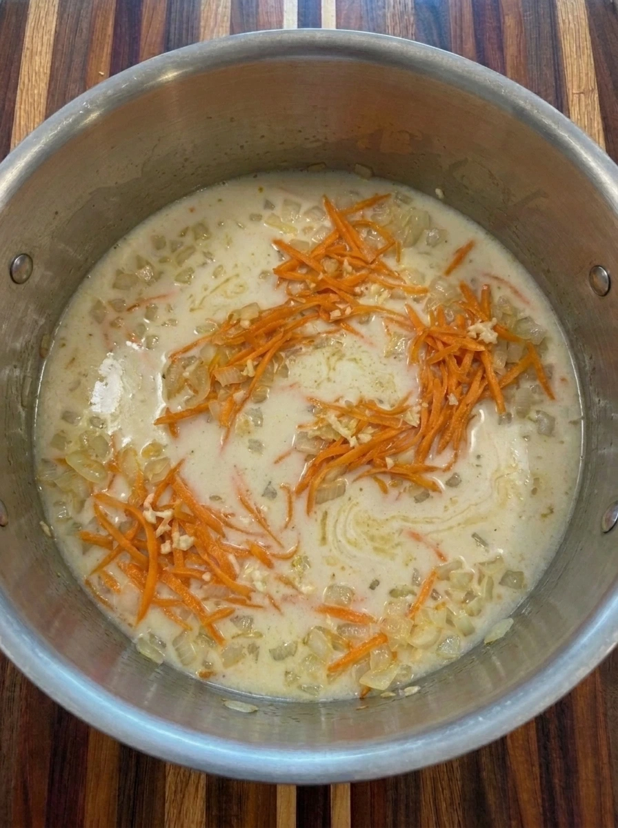 Creamy thickened base for Creamy Broccoli Cheddar Soup