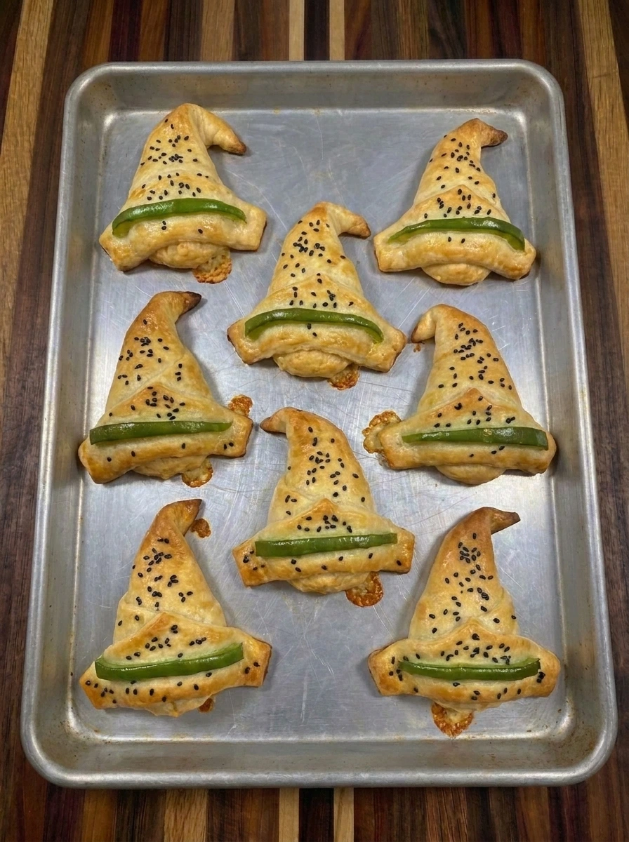 Eight Crescent Roll Witch Hats baked until flaky and golden brown