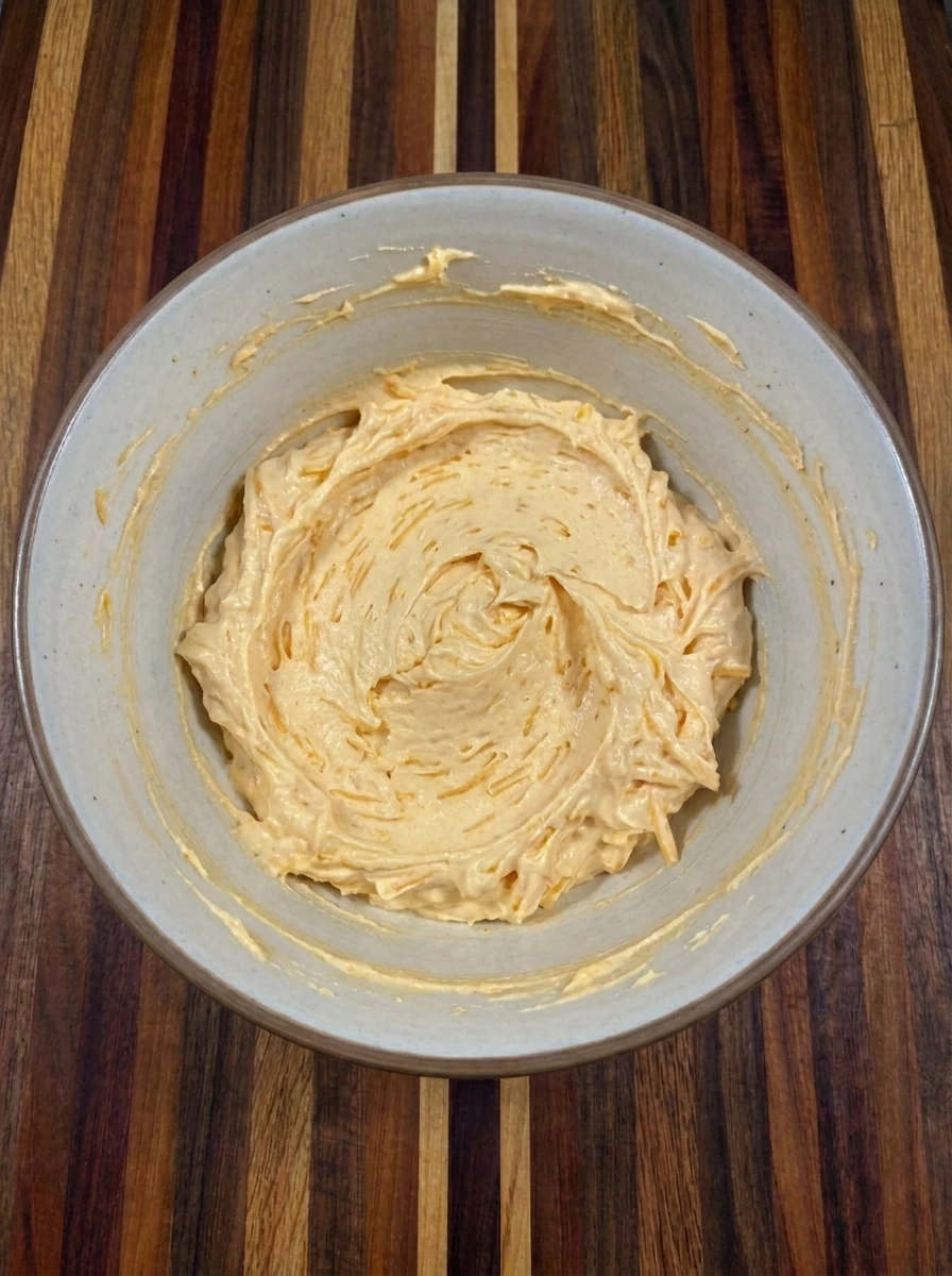 Cream cheese and cheddar filling mixed for Crescent Roll Witch Hats