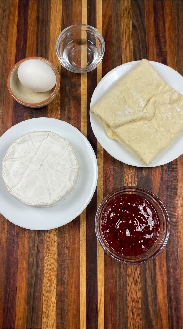Ingredients for Halloween Bloody Baked Brie in separate small containers