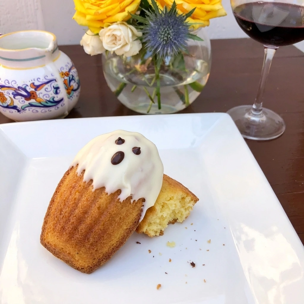 Single Halloween Ghost Madeleine with white and dark chocolate decoration