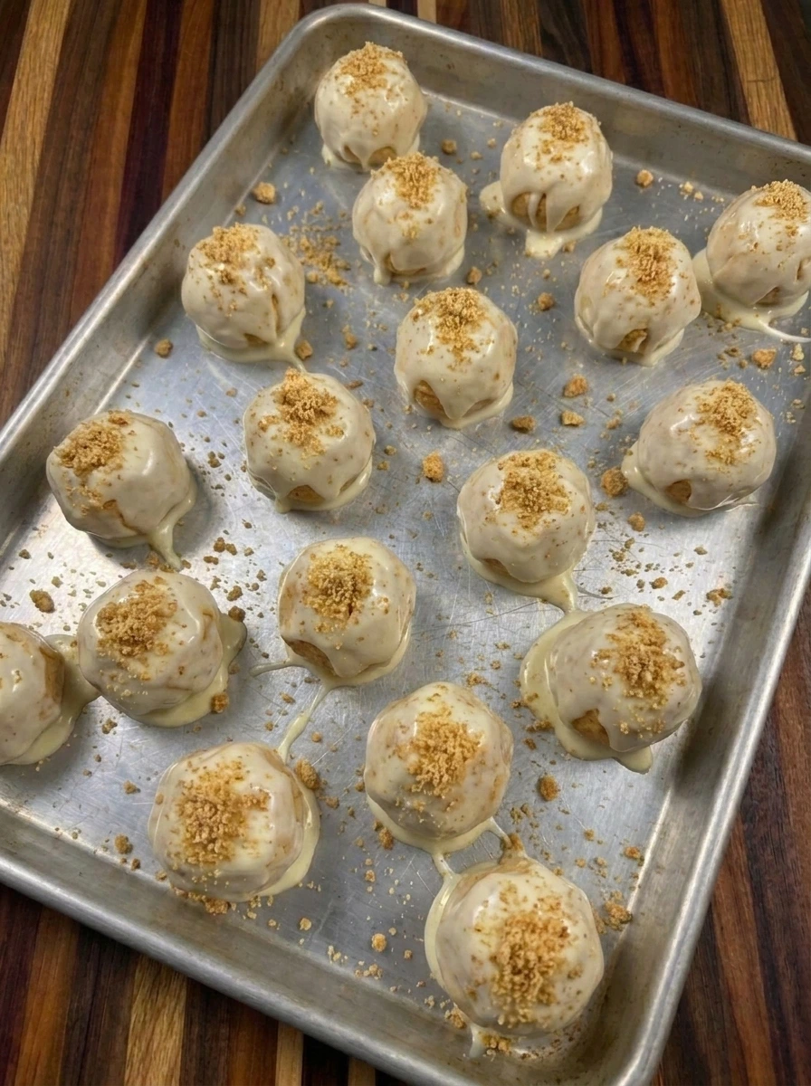 No Bake Pumpkin Cheesecake Balls finished with spiced graham crumbs