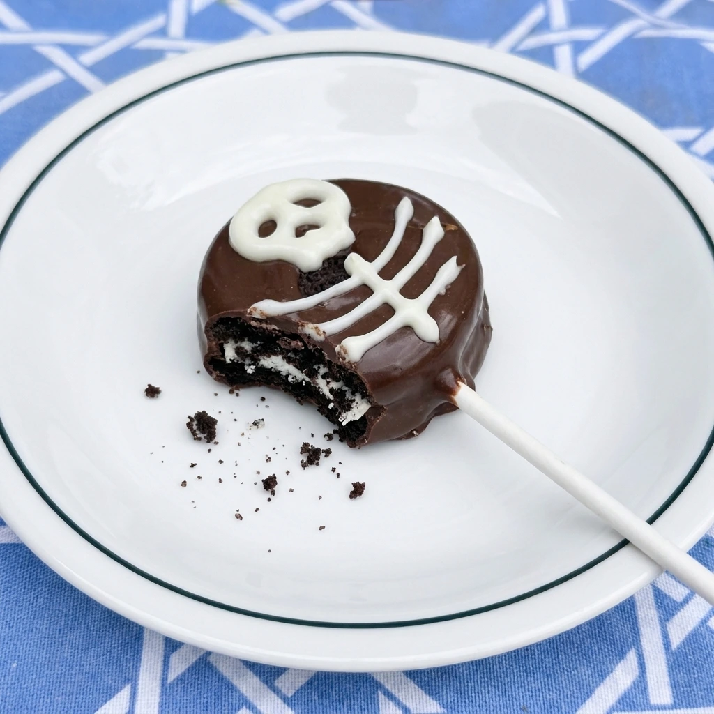 Single Skeleton Cookie Pop showing cookie and cream center