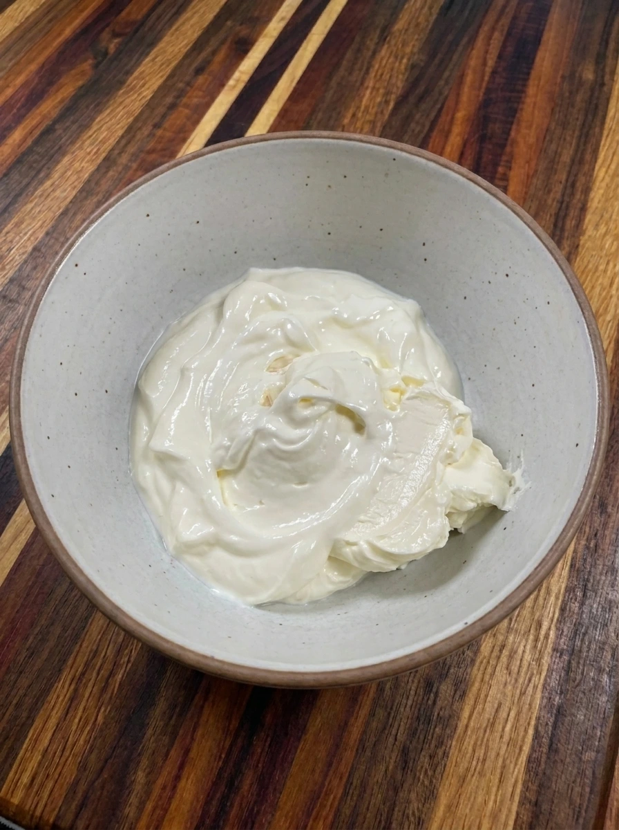 Cream cheese and sour cream blended for Spiderweb Taco Dip