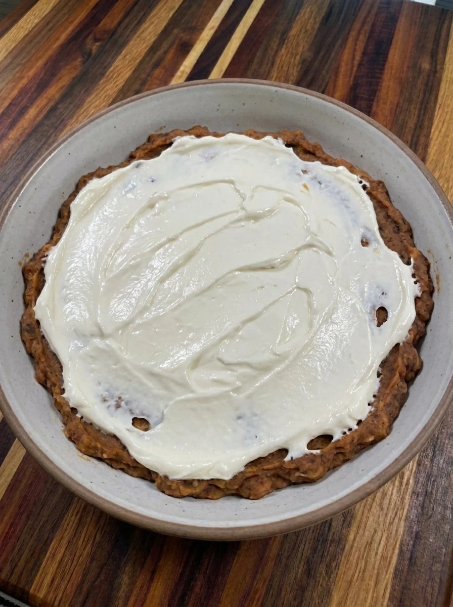 Bean and cream cheese layers in Spiderweb Taco Dip