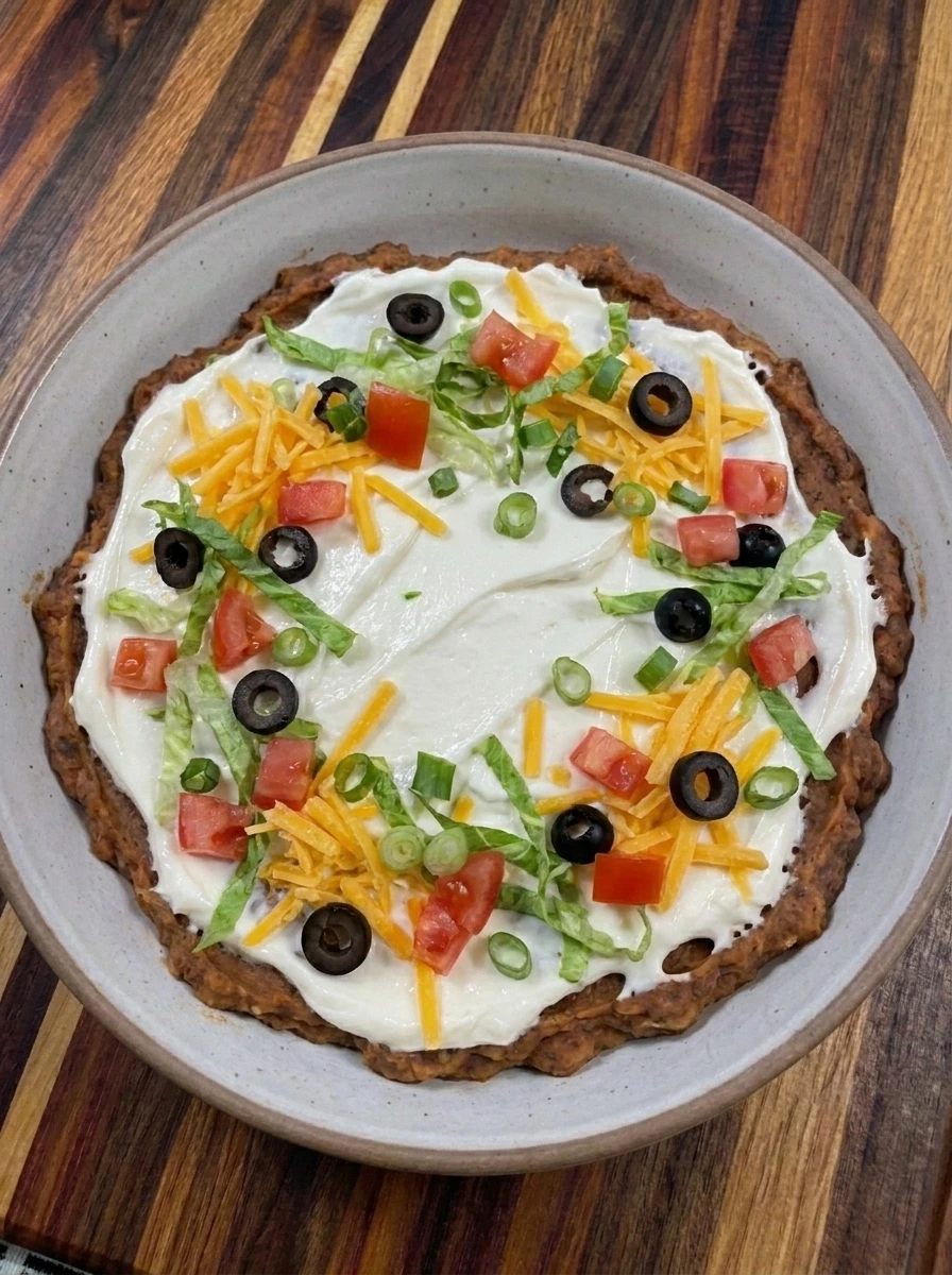 Cheese and vegetables scattered over Spiderweb Taco Dip