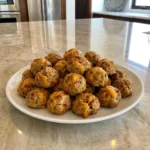 Tomato and Green Chile Sausage Balls baked golden with cheddar and chile pieces