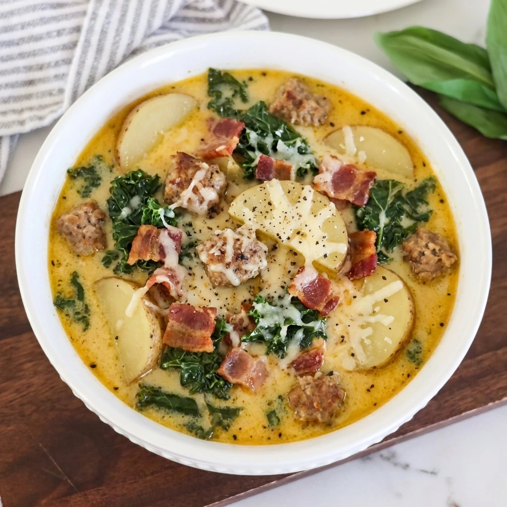 Creamy Zuppa Toscana with Italian sausage and potatoes and kale