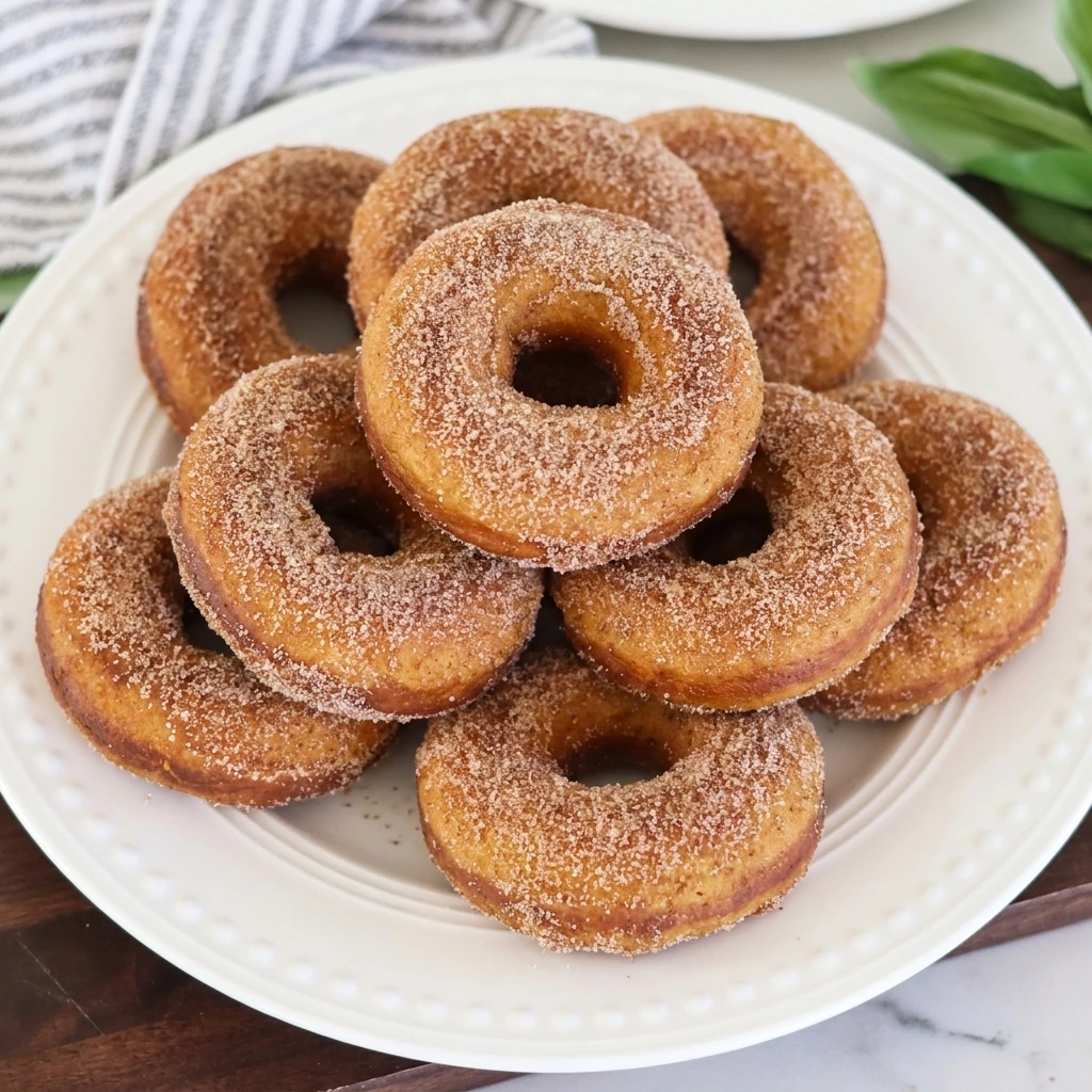 Baked Pumpkin Spice Donuts coated with cinnamon sugar