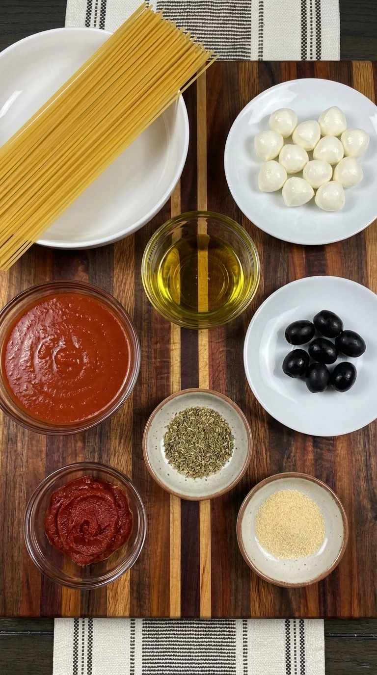 Ingredients for Bloody Spaghetti with Mozzarella Eyeballs