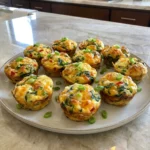 Twelve homemade Breakfast Egg Muffins with spinach red pepper cheddar and green onion