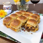 Finished Cowboy Sliders with beef bacon cheddar and barbecue sauce