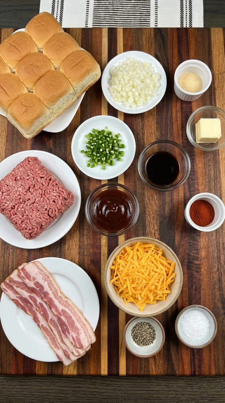 Ingredients for Cowboy Sliders arranged in separate small containers