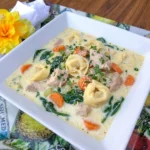 Creamy Chicken Tortellini Soup with chicken cheese tortellini spinach and carrots