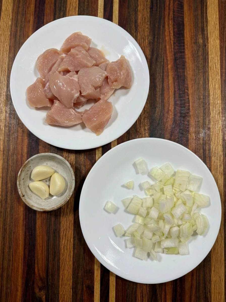 Diced chicken and onion for Creamy Chicken Tortilla Soup