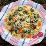 Creamy Parmesan Italian Sausage Ditalini Soup with pasta and spinach