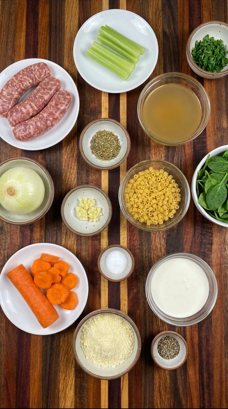 Ingredients for Creamy Parmesan Italian Sausage Ditalini Soup