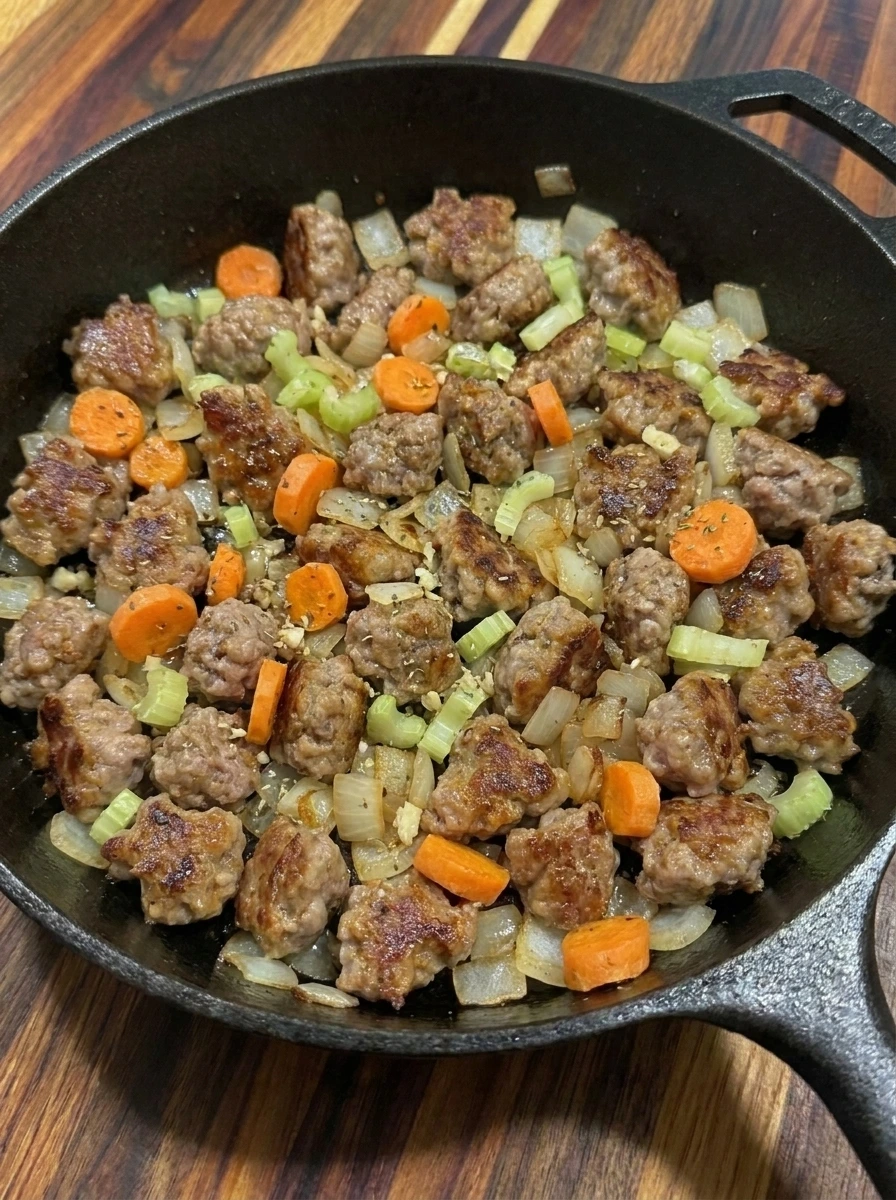 Italian sausage with carrots celery and garlic