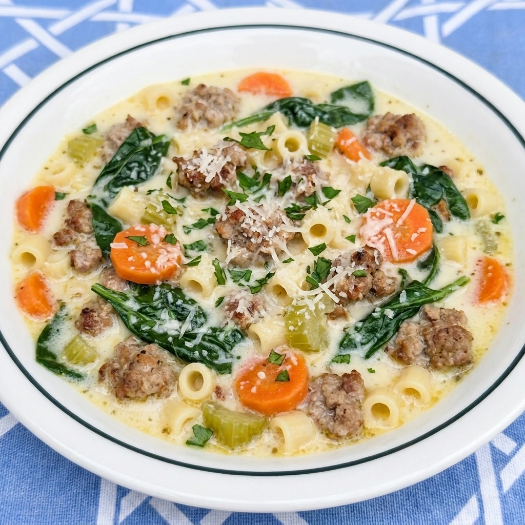 Served Creamy Parmesan Italian Sausage Ditalini Soup