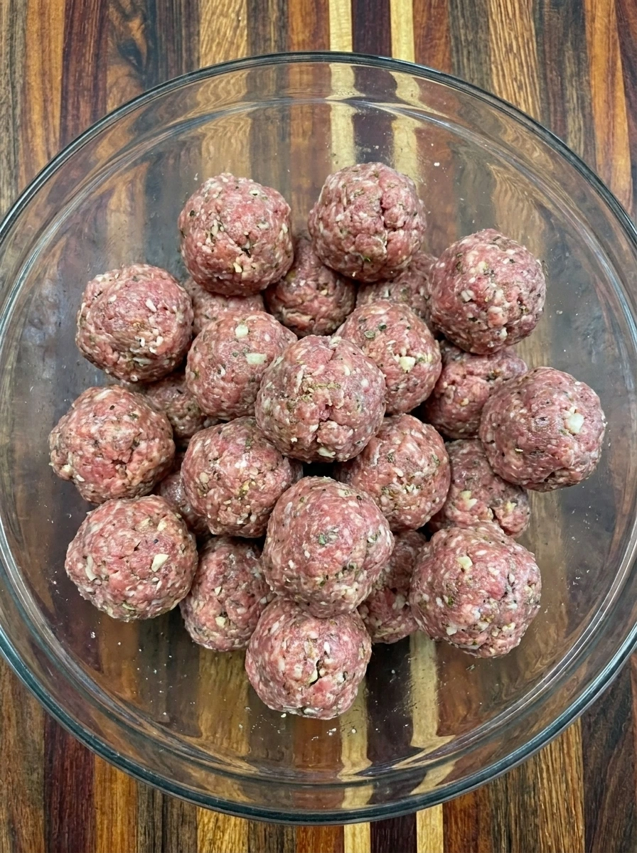 Small homemade meatballs shaped for Italian Wedding Soup