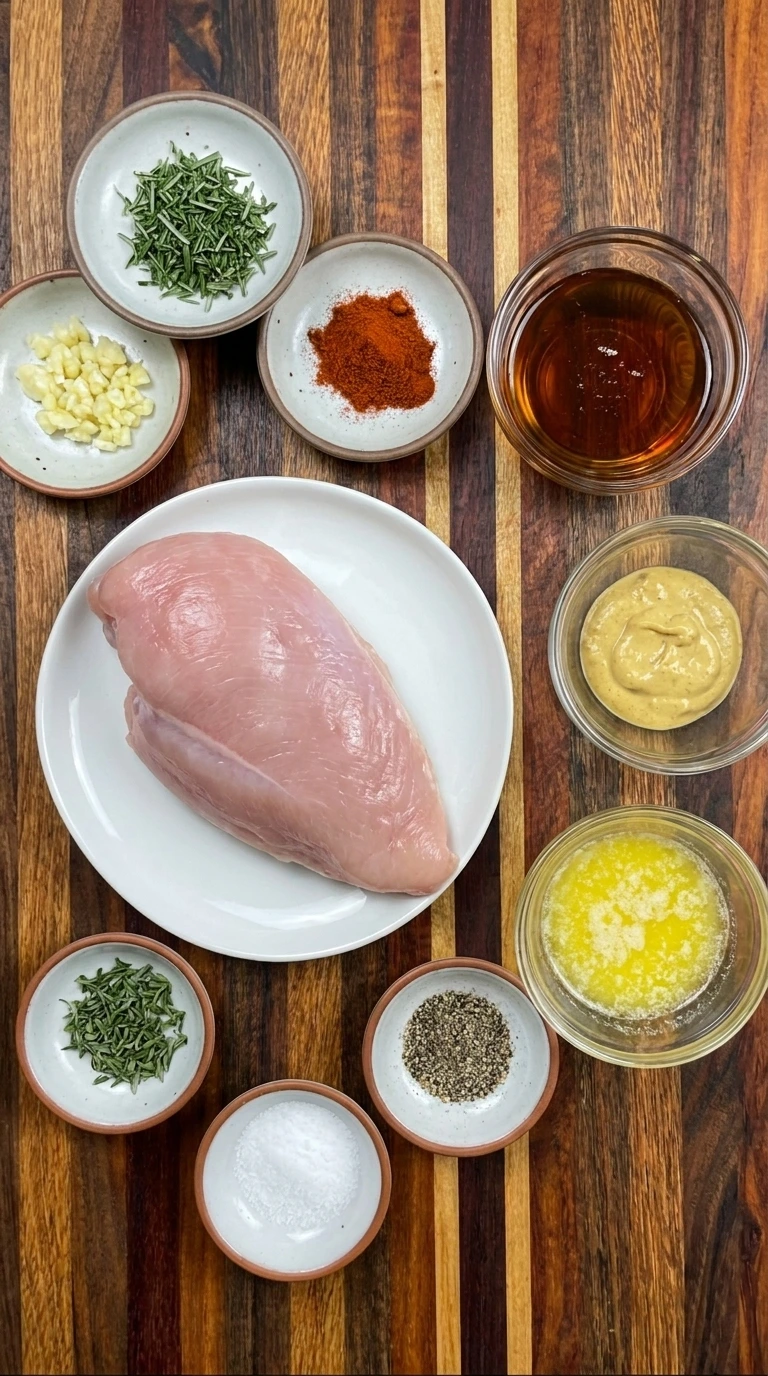 Ingredients for Maple-Glazed Turkey Breast in separate small containers