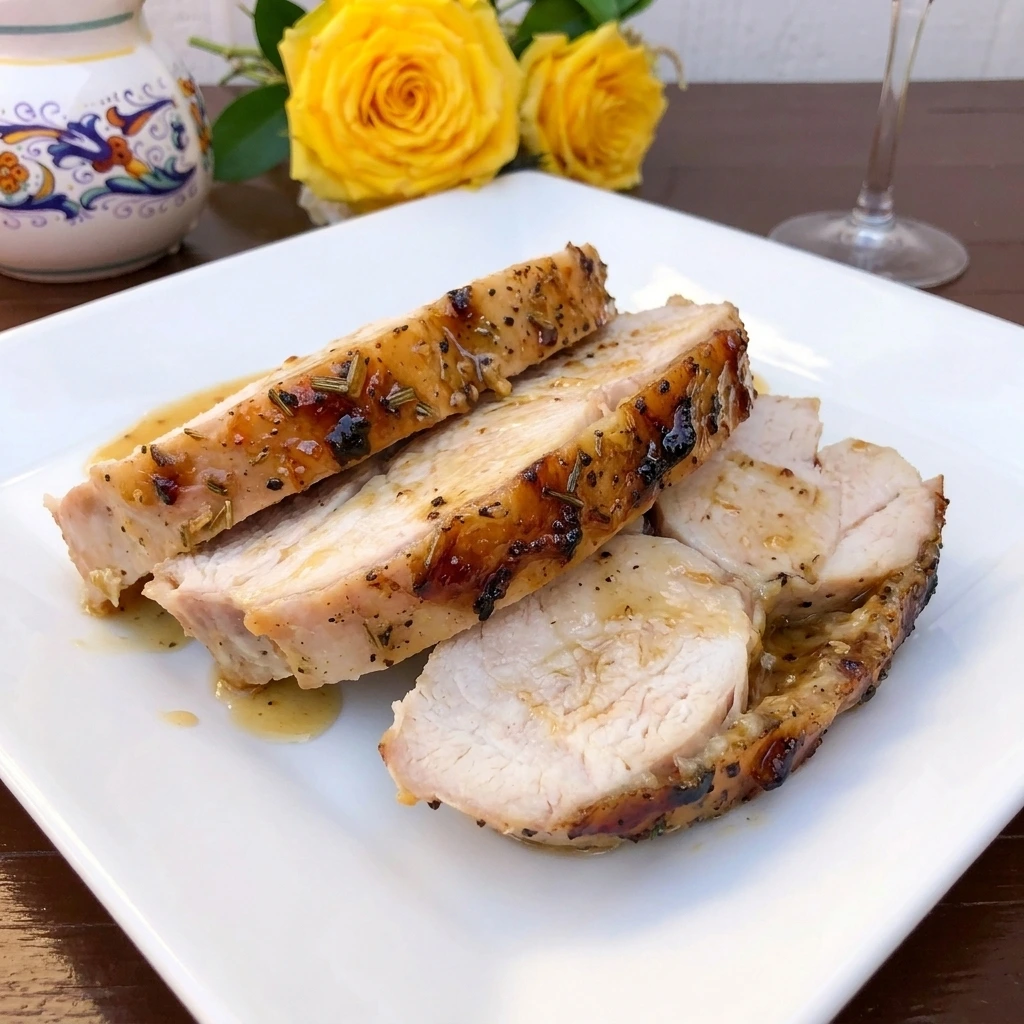 Single serving of Maple-Glazed Turkey Breast with juicy sliced interior