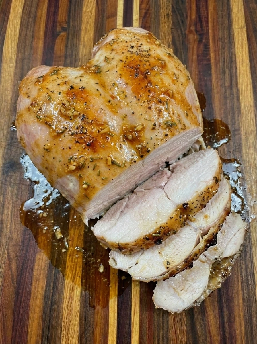 Sliced Maple-Glazed Turkey Breast showing juicy interior