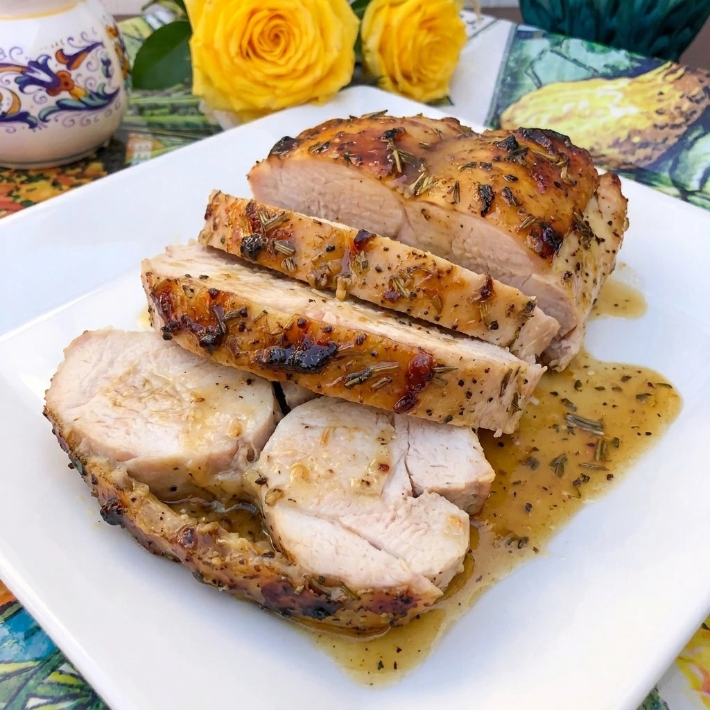 Maple-Glazed Turkey Breast with glossy maple herb crust and juicy slices