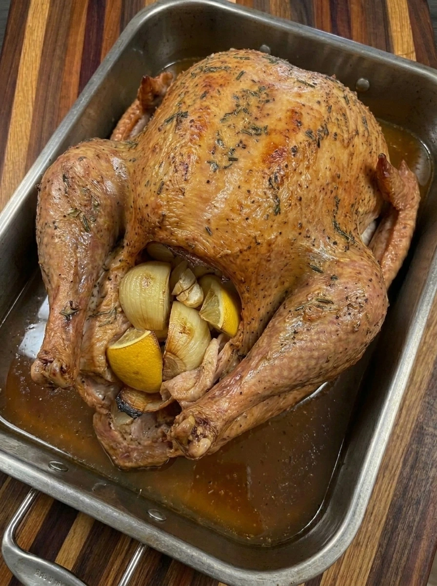 Fully cooked Roast Turkey with deep golden skin