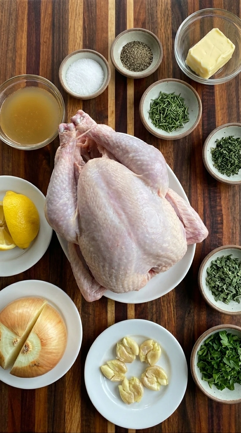 Ingredients for Roast Turkey arranged in separate containers