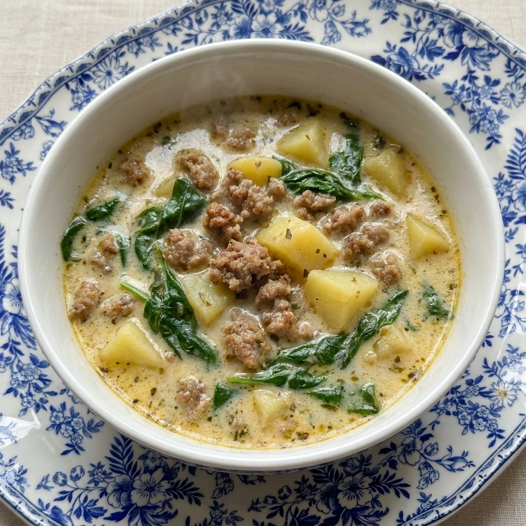 Single bowl of finished Sausage Potato Soup