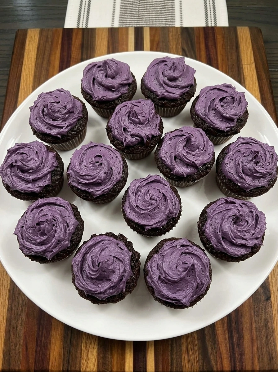 Sleeping Draught Cupcakes topped with purple buttercream