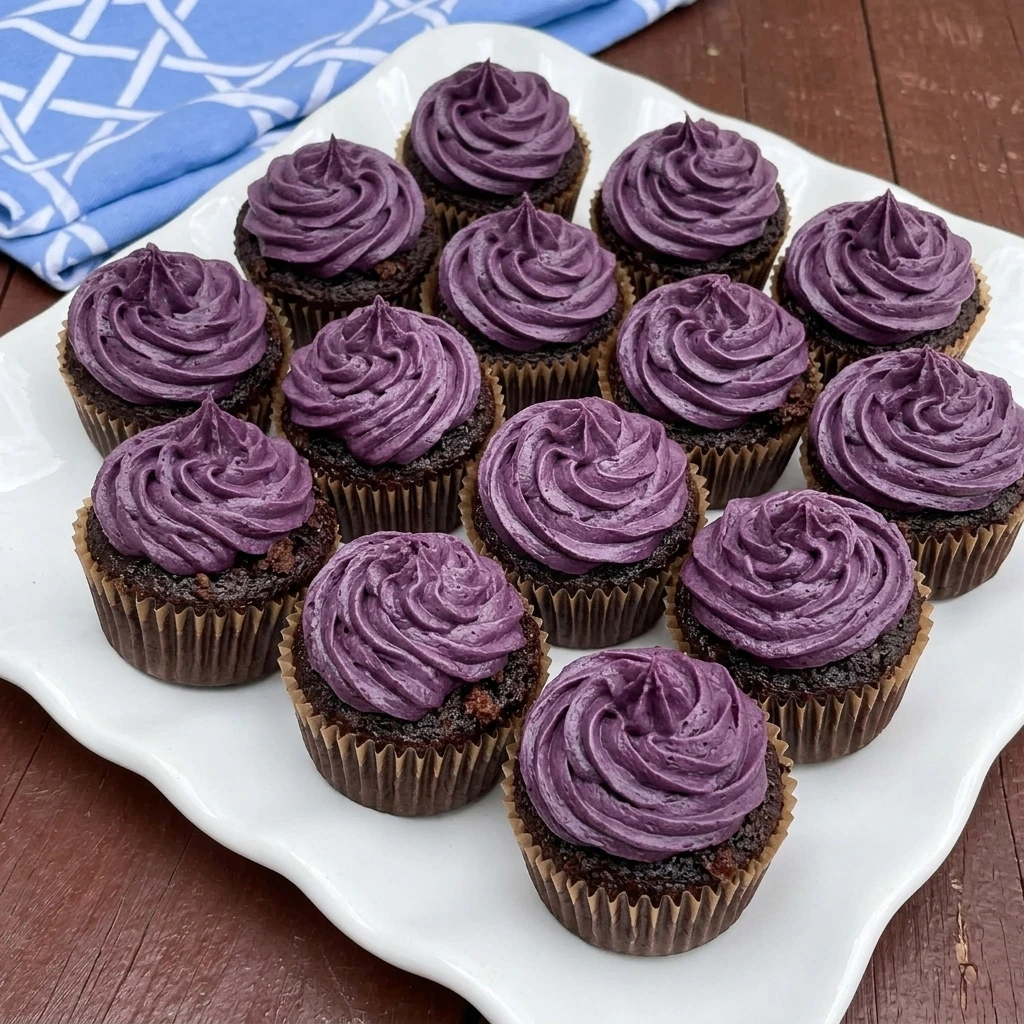 Sleeping Draught Cupcakes with chocolate cake and purple vanilla frosting
