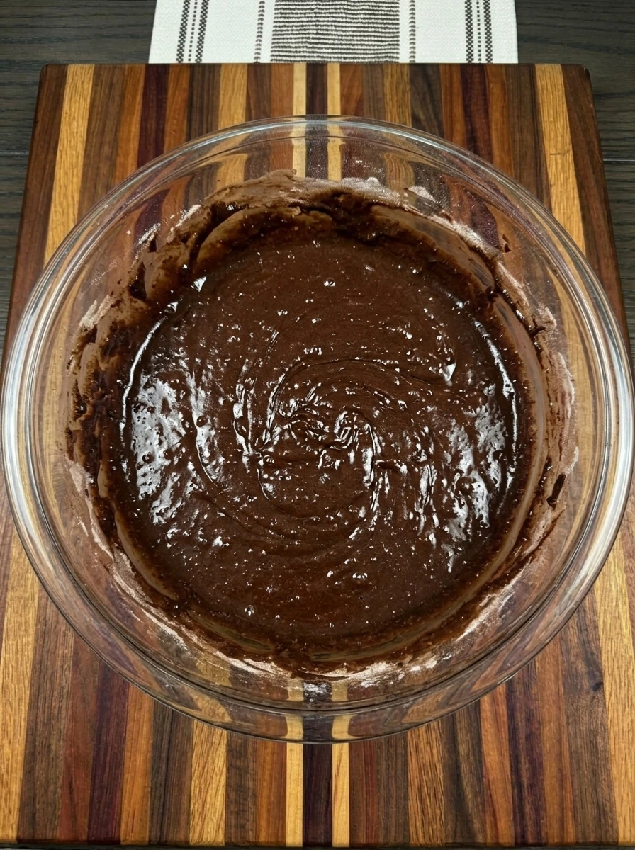 Chocolate batter mixed for Sleeping Draught Cupcakes