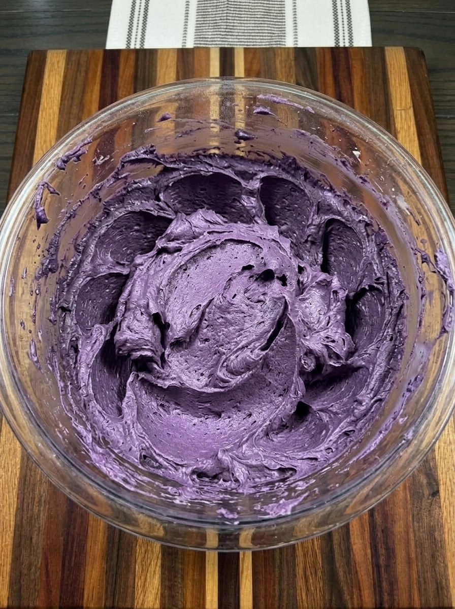 Purple vanilla buttercream for Sleeping Draught Cupcakes