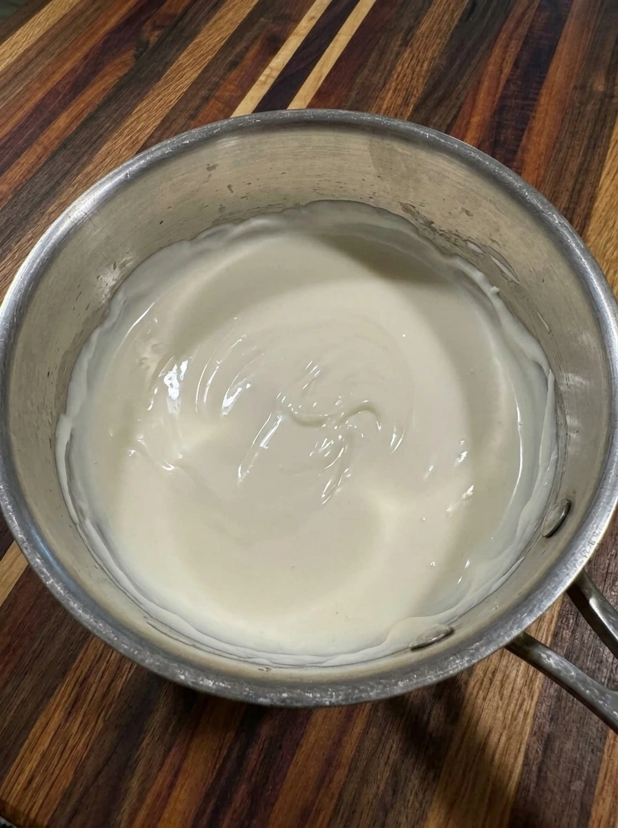 White candy coating melted smoothly for Strawberry Ghosts