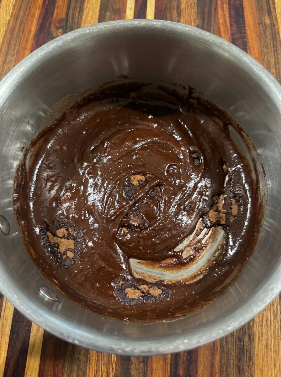 Dark cocoa paste for Vampire Hot Chocolate in a saucepan