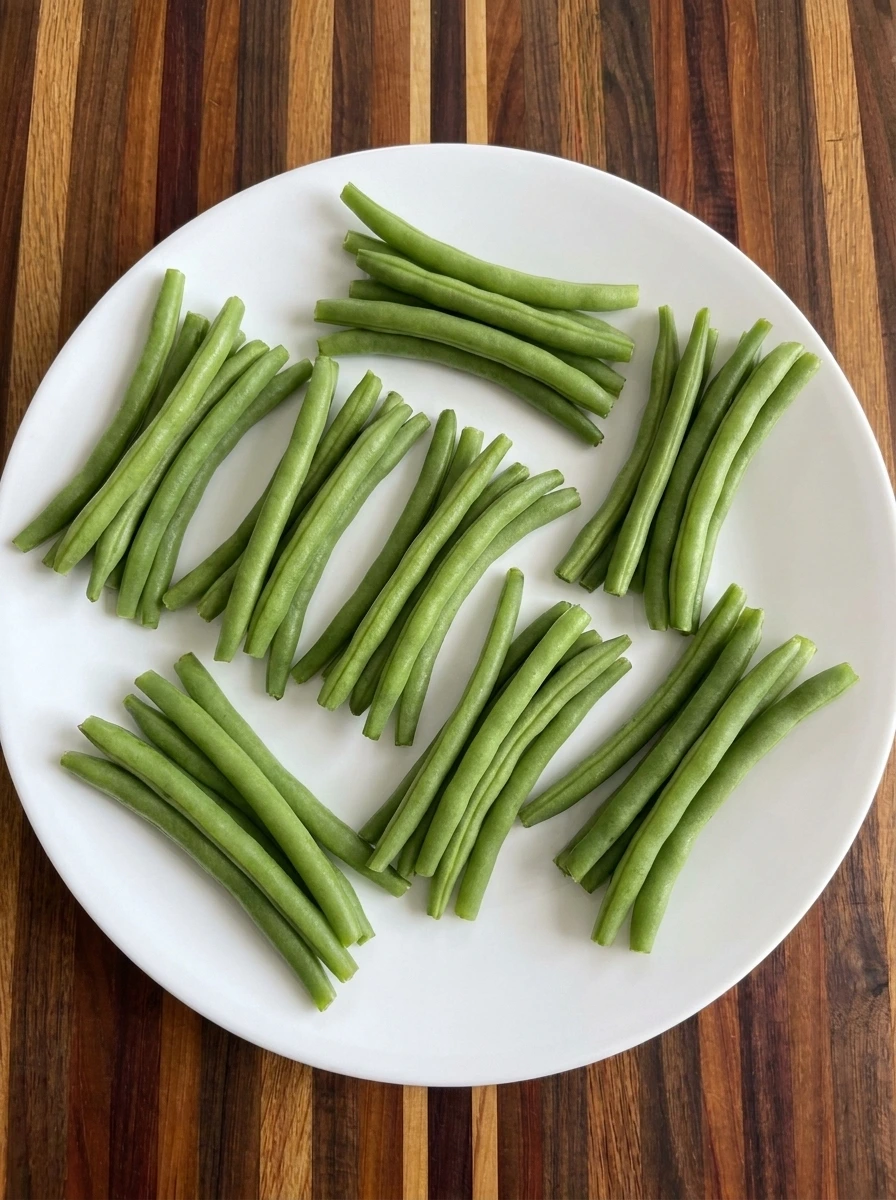 Trimmed green beans divided into eight bundles for Bacon-Wrapped Green Bean Skewers
