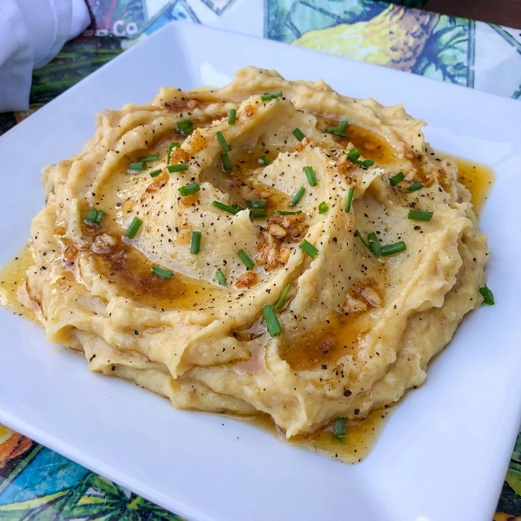 Creamy Brown Butter Garlic Mashed Potatoes with browned butter and chopped chives