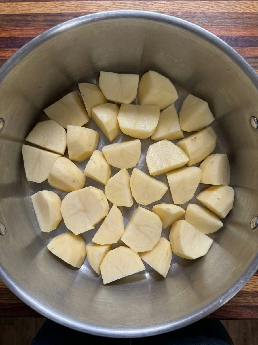Yukon Gold potatoes cut into chunks for Brown Butter Garlic Mashed Potatoes