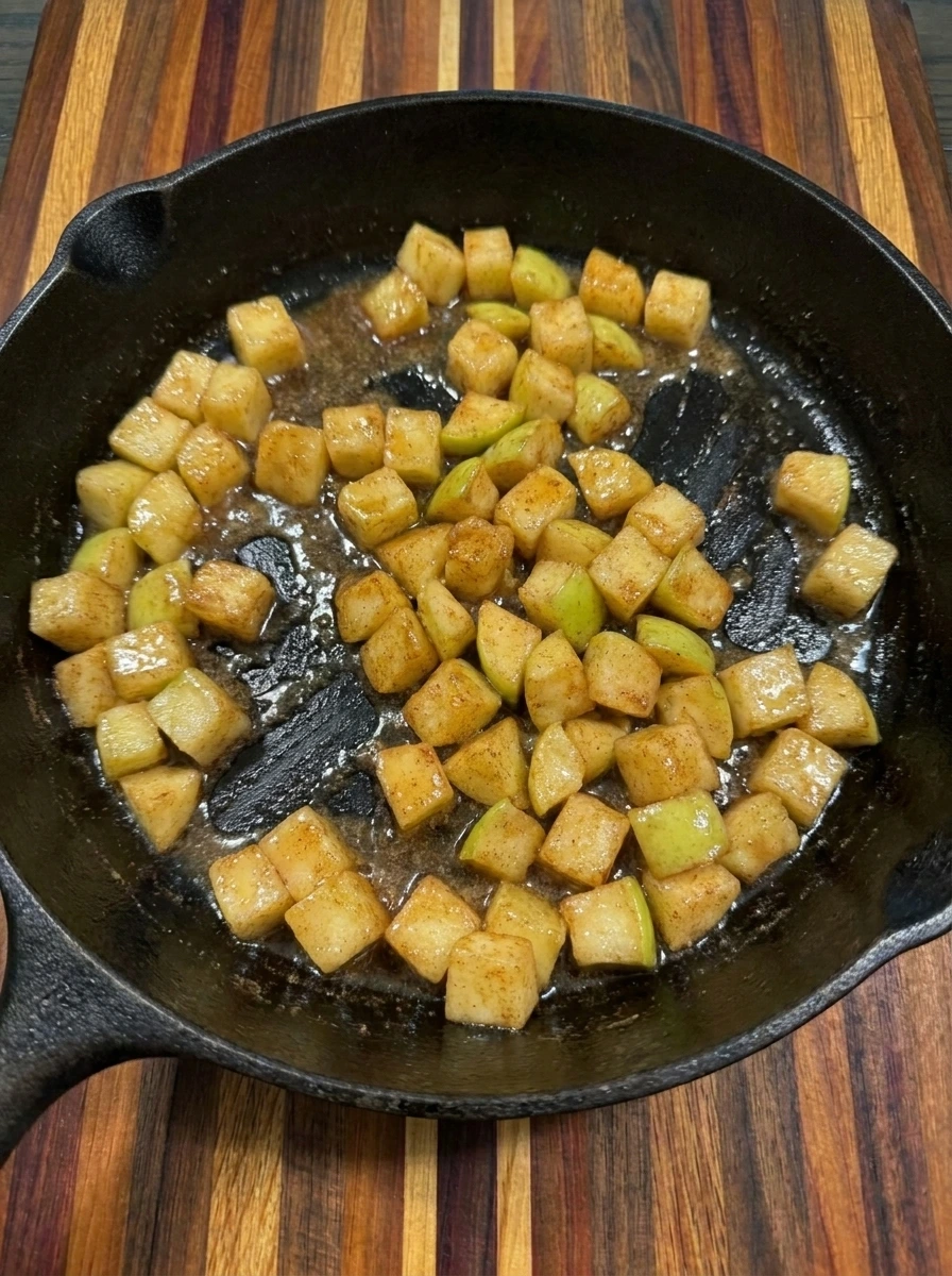 Cinnamon apples cooking for Caramel Apple Pretzel Bites