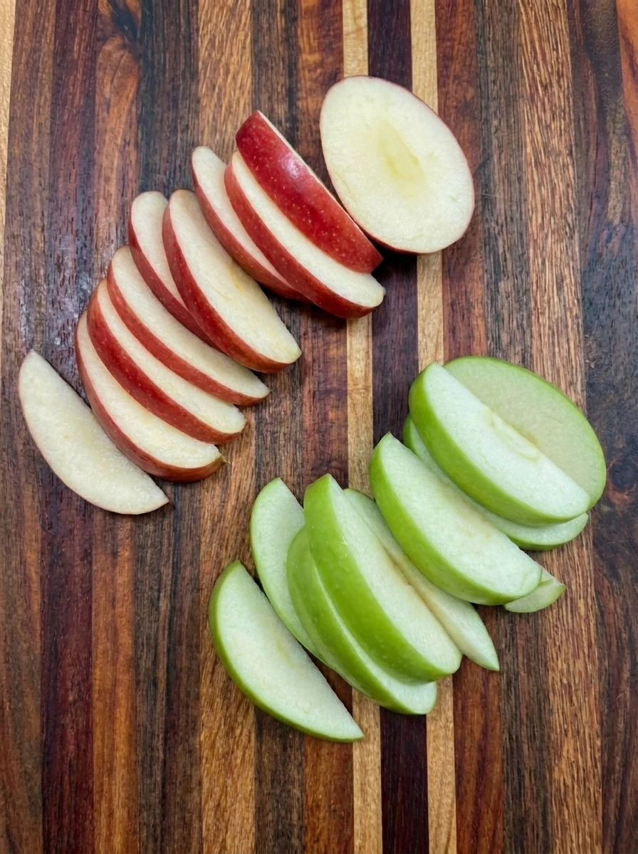 Fresh red and green apples sliced into thin wedges for homemade Caramel Apple Punch
