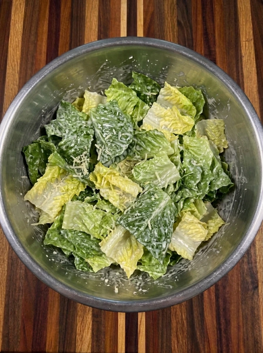 Romaine tossed with Caesar dressing and Parmesan for Chicken Caesar Garlic Bread Subs