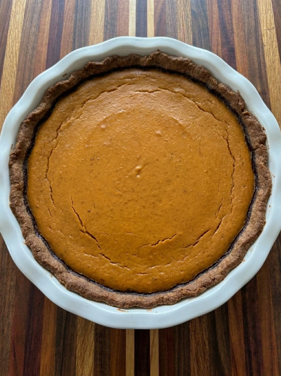 Baked Dark Chocolate Pumpkin Tart with set pumpkin filling
