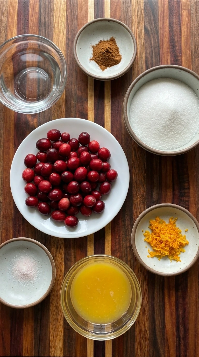 Ingredients for Homemade Cranberry Sauce in separate containers
