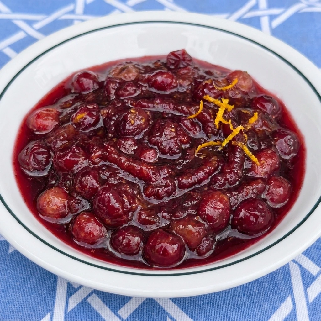 Single serving of Homemade Cranberry Sauce with orange zest