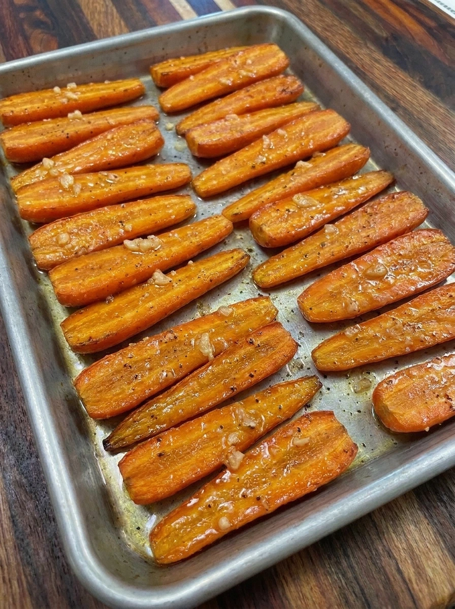 Fully roasted honey garlic carrots with tender centers and caramelized golden edges