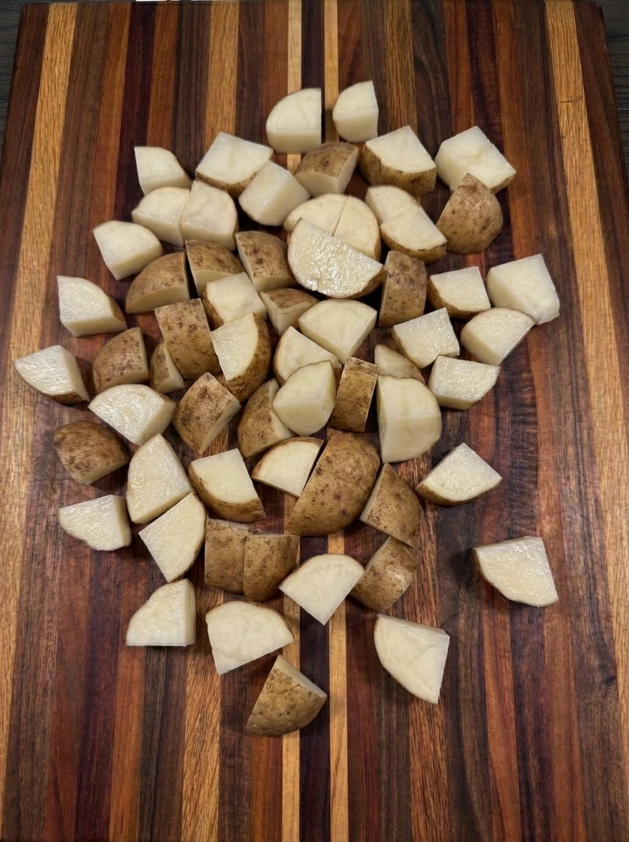 Fresh russet potatoes cut into small cubes for Loaded Potato Taco Bowl