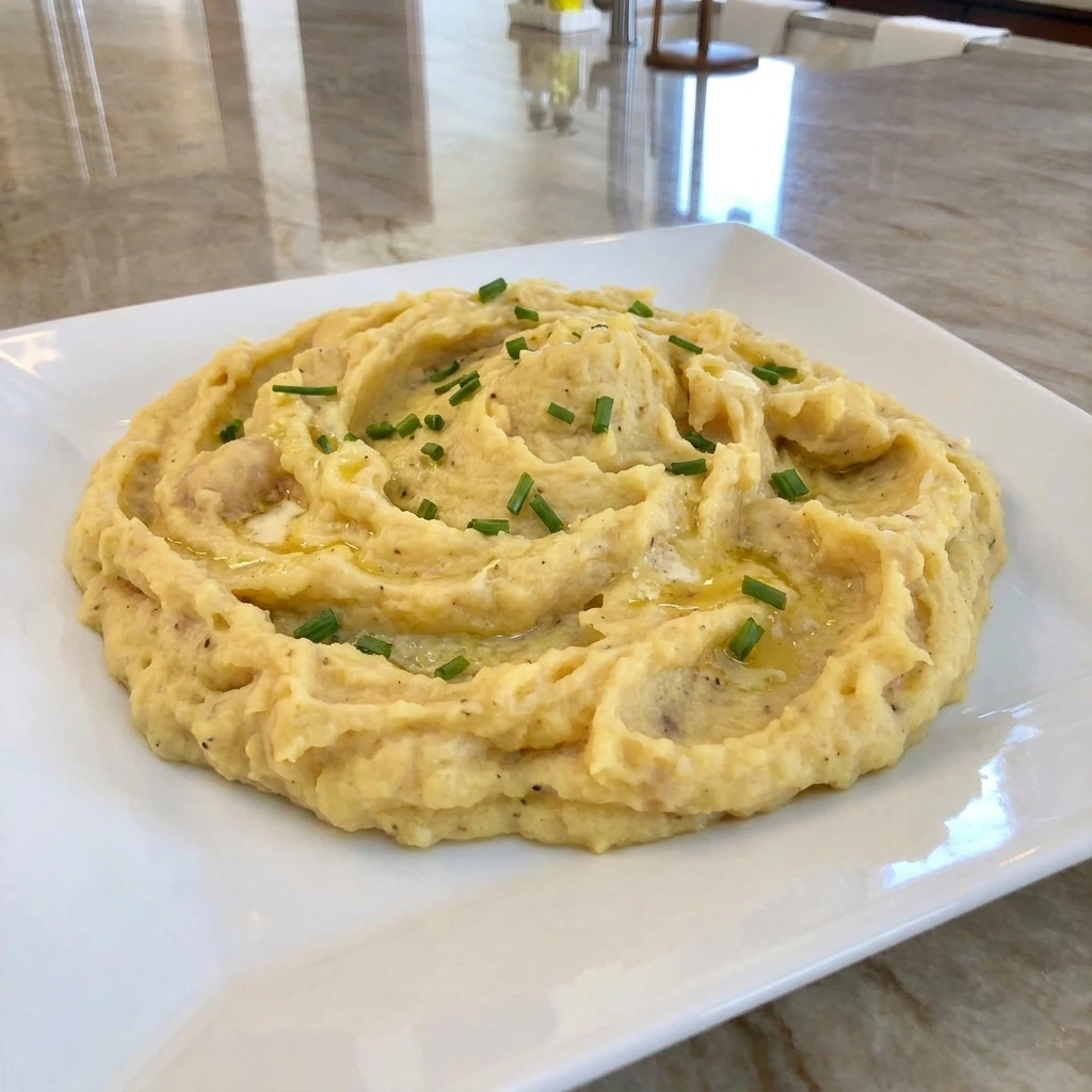 Creamy homemade Mashed Potatoes with butter and fresh chives