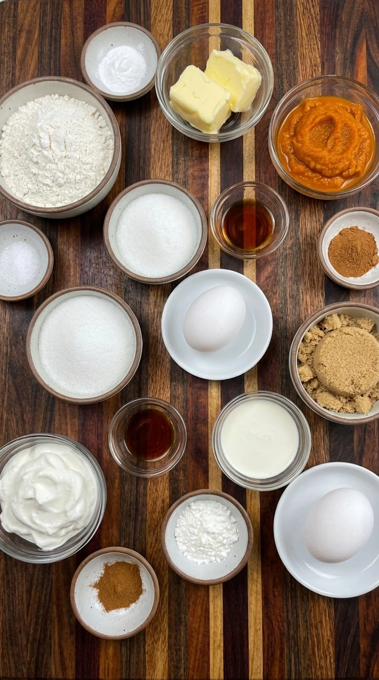 Ingredients for Pumpkin Pie Cookies arranged in separate small containers